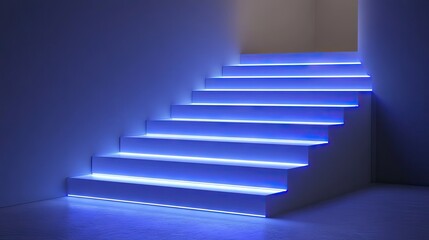 Obraz premium Stylish, illuminated stairway design with vibrant blue light.