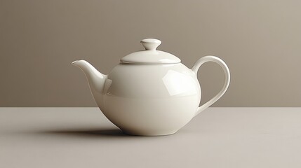 White ceramic teapot on a neutral background.