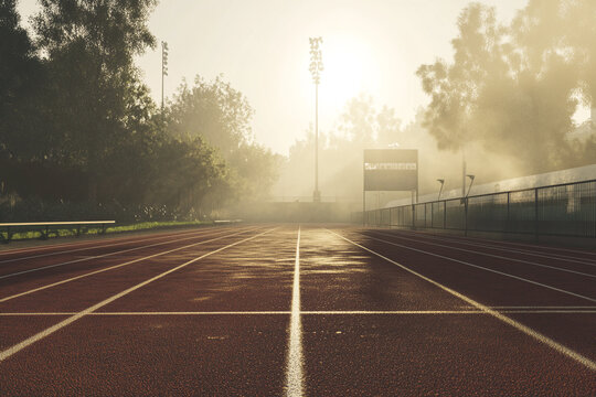 Track race in cinematic stadium haze