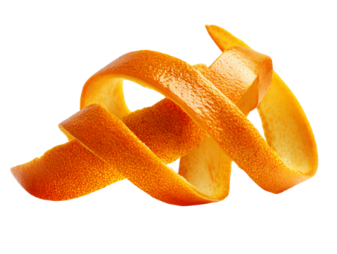 Vibrant Orange Peel Spiral on Transparent Background, PNG - Powered by Adobe