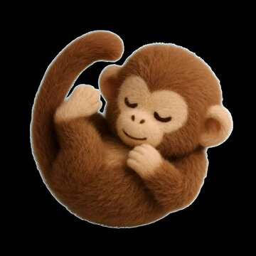 Adorable sleeping monkey plush animation isolated asset, transparent 4K video, alpha channel, ProRes 4444