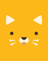 Kitten or cat character. Cartoon cute face of animal for baby card, poster, room decoration, printing on fabric, postcard, wrapping paper. Vector illustration for applique, embroidery