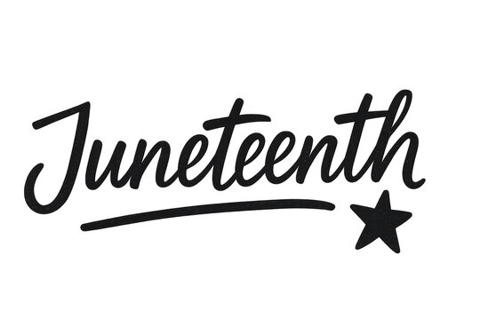 Hand-drawn juneteenth lettering with a star, celebrating freedom day, isolated on a transparent background