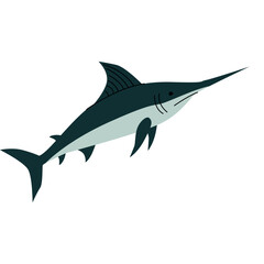 Flat illustration of a swordfish with a long pointed bill and sleek body. Simple ocean wildlife design, great for marine themes, educational materials, and underwater animal graphics. Vector