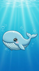 Cute Cartoon Whale Swimming Underwater Illustration