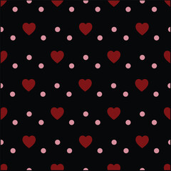 seamless pattern with red hearts, Black and Red Seamless Love Pattern for Textile