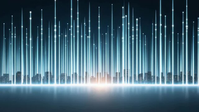 A technologically advanced city with continuously developing infrastructure. Beautiful lights radiating from the city in a stunning display.