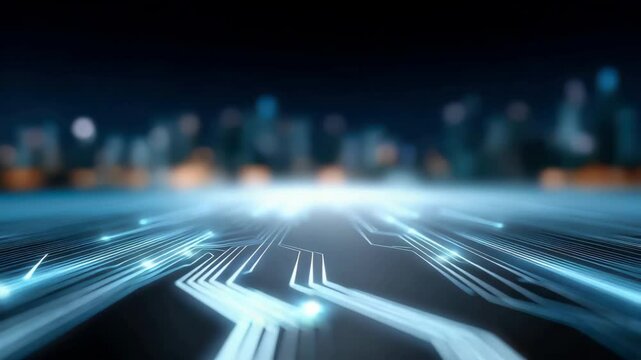 A technologically advanced city with continuously developing infrastructure. Beautiful lights radiating from the city in a stunning display.