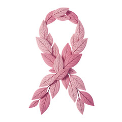 Pink Awareness Ribbon Composed of Leaves Symbolizing Natural Healing and Support