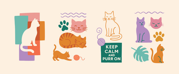 Summer Cat Vibes with Hand Drawn Animals and Tropical Elements