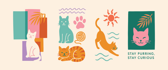 Happy Cats and Color Blocks for Wall Art and Printable Posters
