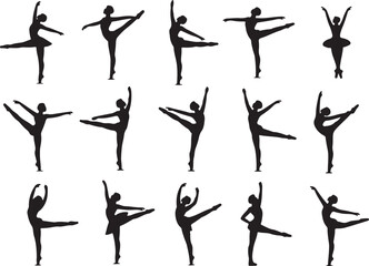 Ballet Dancer Silhouette Collection Poses in Motion Isolated on Transparent Background