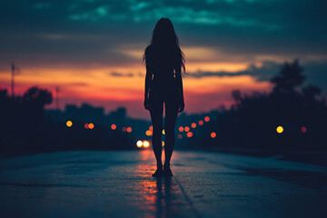 Woman standing alone on a vast