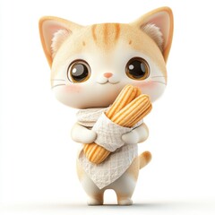 A cute cat holding a bag of churros