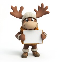 A cartoon moose is holding a blank piece of paper