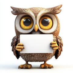 A cartoon owl holding a white piece of paper