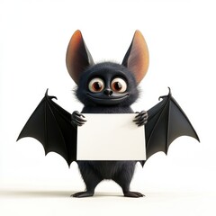A cartoon bat holding a white sign