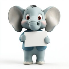 A cartoon elephant holding a white board