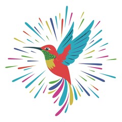 Obraz premium Fantasy world. Vector illustration of paradise hummingbird bird isolated on a white background. Abstract color drawing. JPEG version.