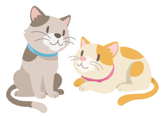 Obraz premium Two cute cats sitting on white background. Vector illustration in flat cartoon style.