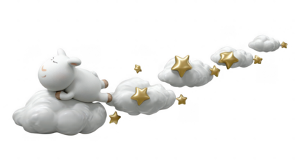 Sheep sleeping on clouds with stars