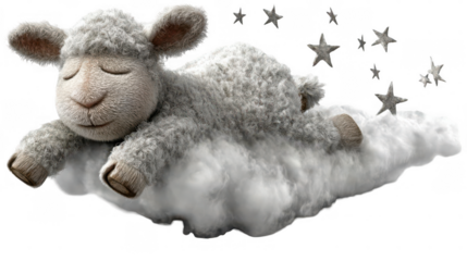 Sheep sleeping on a cloud illustration