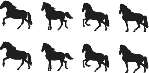 Fototapeta premium Elegant Black Horse Silhouettes Perfect for Branding Logos and Design Projects