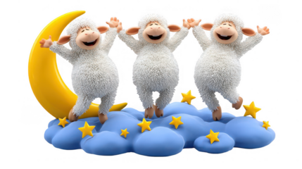 Happy cartoon sheep jumping on a cloud