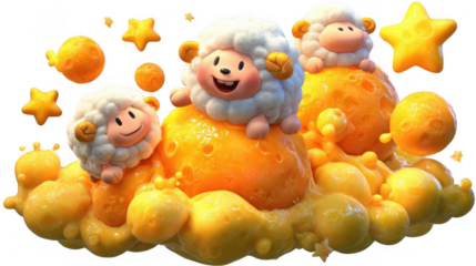 Cute cartoon sheep on cheese clouds