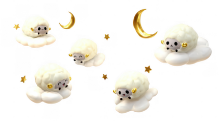 Cute cartoon sheep floating on clouds