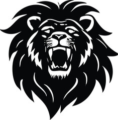 Fototapeta premium Roaring Lion Vector Art – High Contrast Black and White Geometric Illustration with Bold Minimalist Lines