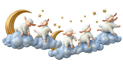 Sheep sleeping on clouds at night