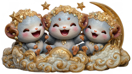 Three cute rams on clouds