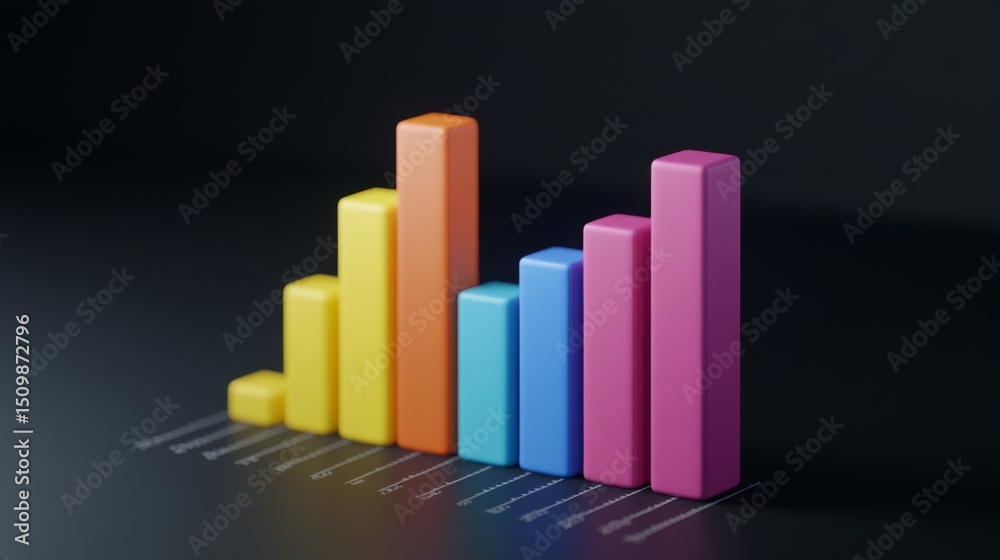 Poster a d-rendered bar graph with rising colorful bars, symbolizing growth in market trends, with a dark a