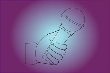 Hand holding a microphone with business and success symbols