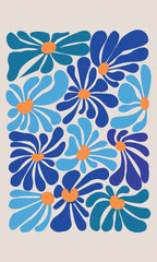 imagen vertical con fondo de dibujo de flores de tonos azul 