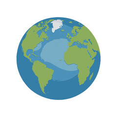 3D globe showing continents and oceans on a white background