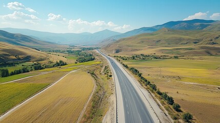 road trip on a picturesque highway through hills and valleys.