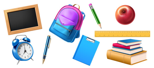 school and education concept equipment isolated on the white background.3D realistic design template vector illustration.