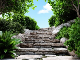 Obraz premium Stone Steps Leading Through Lush Garden A Serene Pathway to Tranquility
