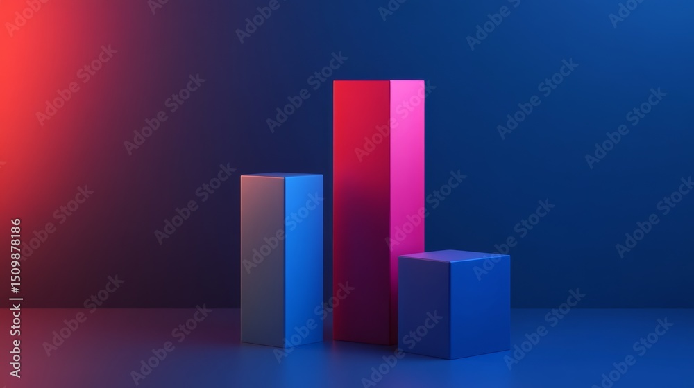 Fototapete a clean, modern d bar graph with light reflections and sharp edges, showing market fluctuations in v