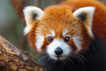 Close-up of a red panda's face.
