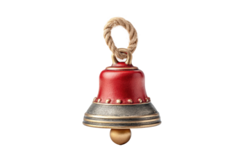 PNG Red and gold decorative bell with rope on black background