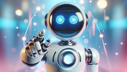 This is a futuristic robot with glowing eyes in a vibrant digital environment. It represents advanced technology and innovation.

