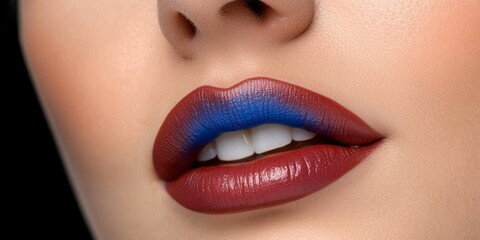 Obraz premium Beauty Portrait with Creative Makeup, Close Up Of Woman Lips With Blue Lipstick Makeup