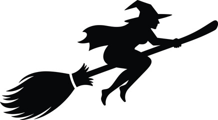 Flying Witch and Mythical Creatures Halloween Vector Illustration