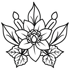 Hand-Drawn Black and Colored Floral Bouquet Illustrations – Botanical Clip art Set for Coloring Pages, Invitations, and Craft Design. Wildflower line art bouquets set, botanical vector illustration.