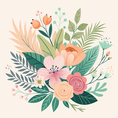 Hand-Drawn Black and Colored Floral Bouquet Illustrations &ndash; Botanical Clip art Set for Coloring Pages, Invitations, and Craft Design. Wildflower line art bouquets set, botanical vector illustration.