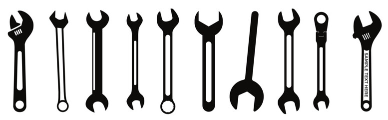Set of black silhouettes of hand tools on a white background