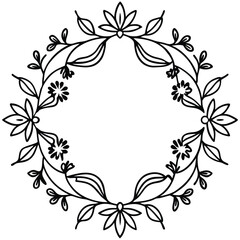 Elegant Blue and black & white Flower Wreaths and Decorative Botanical Borders for Invitations and Greeting Cards. wreath of branches and leaves. simple illustration in sketch style.